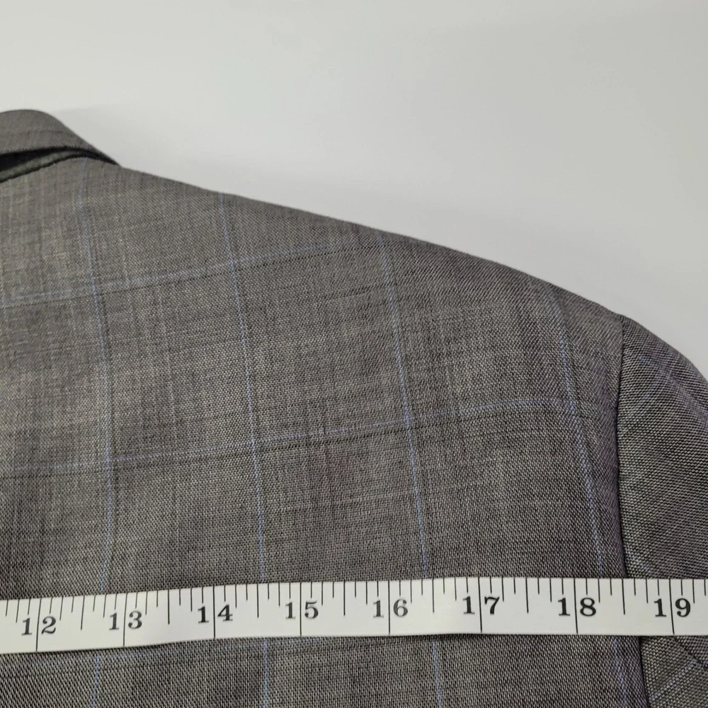 TOM JAMES Mens Gray Plaid Wool Blend Suit Jacket‎ Blazer 42R Custom Tailored USA